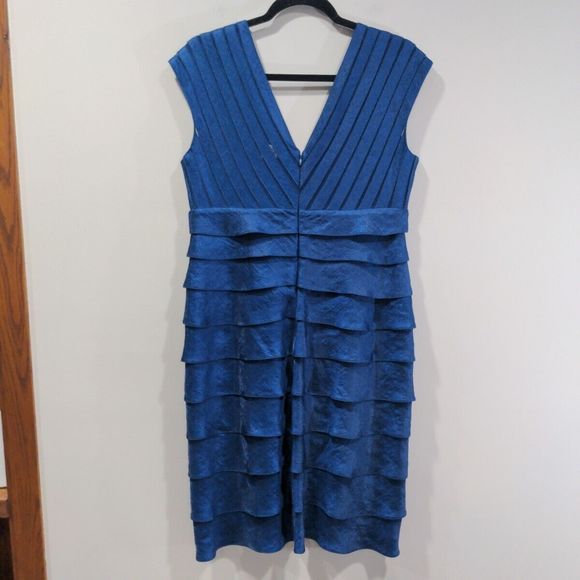 Adrianna Papell Shimmer Layered Tiered Sheath Cocktail Dress Size 14 Blue - Picture 10 of 12